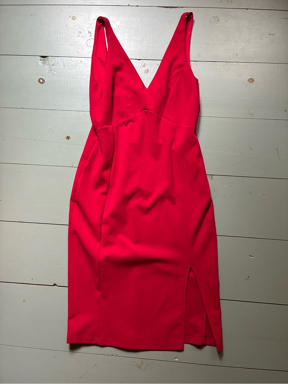 Lulu's Red V-Neck Sleeveless Midi Dress with Front Slit